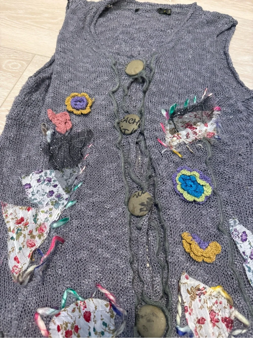 Vintage Mechant Mixed Textile Open Weave Sweater Vest/Tunic or Dress (M) - Picture 4 of 6